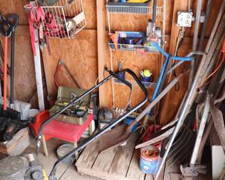 Hand Tools, Straps, Shovels, Wood Crate, Electric Chainsaw, Pitchfork, Hand Tiller, HAnd Saw