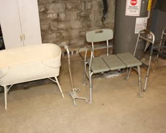 Vintage Baby Bassinet, Assisted Living Seat, Cain, And Walker
