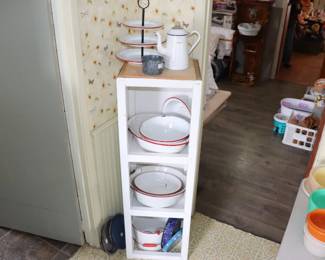 Vintage Farmhouse Red Trim Enamelware