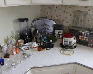 Blender, Plater, Keurig Rack, Various Glassware Dishes, Candy Molds