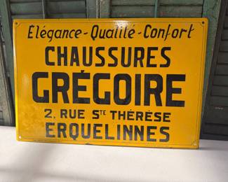 Vintage Metal and Porcelain Authentic French Shoe Store Sign