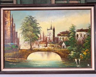Large M. Bradley Canvas Oil Painting of Grand Vana in Venice