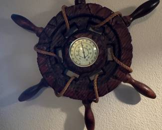 Vintage Wooden Ships Wheel Thermometer