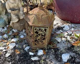 Antique Japanese Butterfly Cast Iron Garden Lantern