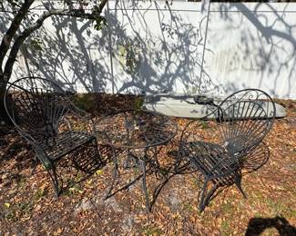 Vintage Wrought Iron Fan Back Bistro Set
