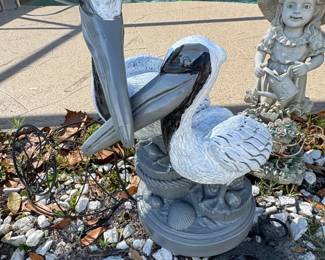 Vintage Concrete Pelican Garden Statue