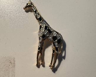 Vintage GoldTone Black Enamel and Rhinestone Giraffe Brooch