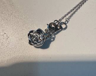 Sterling Silver Heart Pendant Necklace with Rose Charm and Cubic Zirconia Accents third image