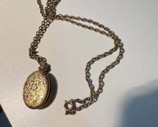 Antique Floral Engraved Locket Necklace Louis Stern K Gold Filled