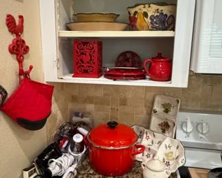 Red Enamelware Stock Pot with Lid