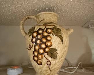 Tabletops Unlimited Cabernet HandPainted Ceramic Pitcher with Grape Motif