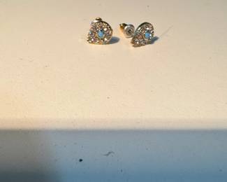Teardrop Shaped Stud Earrings with Blue and Clear Stones