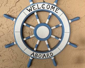Nautical Welcome Aboard Ships Wheel Wall Decor
