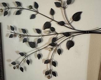 Metal Wall Art Branch with Leaves and Accents