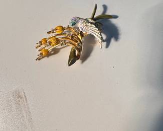 JEANNEAU Enamel and Rhinestone Bird Brooch