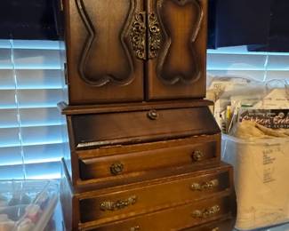 Vintage Wooden Jewelry Box with Drawers