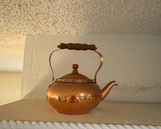 Vintage Copper Tea Kettle with Wooden Handle Possibly Tagus