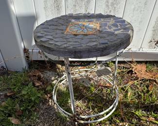 Mosaic Top Plant Stand with Floral Medallion