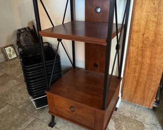 Three Tiered Wood Metal Storage Stand W or Drawer