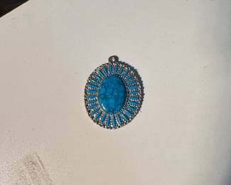 Oval Turquoise and SilverTone Pendant