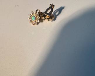 GoldTone Starburst ClipOn Earrings with Aurora Borealis Center Stone