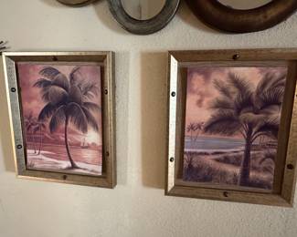 Set of Two Tropical Palm Tree Beach Scene Framed Prints