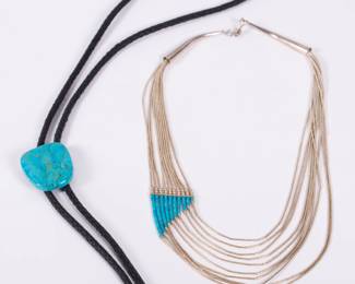 Lot 45 Bolo Tie and Turquoise Necklace