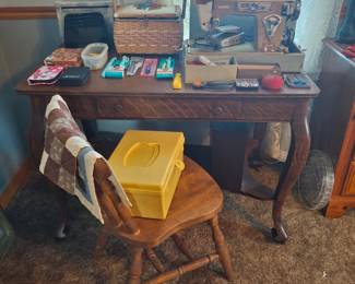 Tiger Oak Library Table and a Japanese Sewing Machine!
