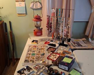 Costume Jewelry and Lots of Catholic Rosaries! Red Coleman Lantern too!