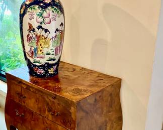 Italian Burlwood chest 
Large Asian vase 