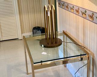 2nd home …
Glass top table 
Bronze lamp 