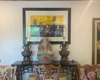 Large cuban art 
Lamps not available 
Sculpture in the middle not available 
Bamboo console 