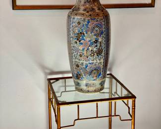 Large Asian vase 
Metal gold bamboo glass top stand 