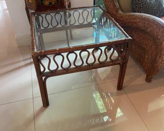  glass top side table rattan 
Inlay antique table 
