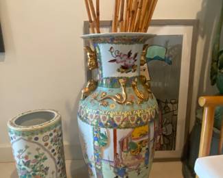 Asian umbrella holder 
Large Asian floor vase 