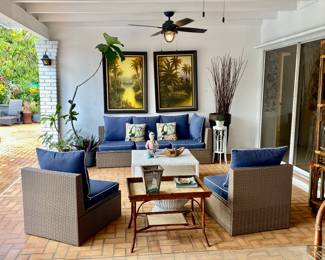 2nd home … 
Outdoor terrace set 
Bamboo tray table 
Large Cuban art (2) 
Asian decorative pieces 