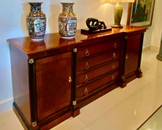 Neoclassic solid wood buffet signed 
Pair of Asian vases 
Antique lamp 