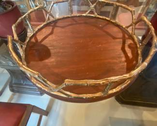Large wood and bronce bamboo edge tray 