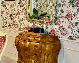 2nd home … 
Antique mirror 
Italian Burlwood chest 