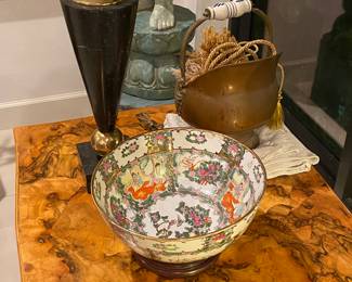 Antique Asian bowl 
French bronce bucket 