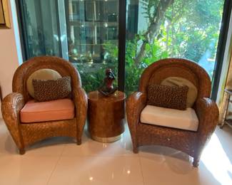 Pottery barn armchairs (4) in total 
Burlwood stool/table 