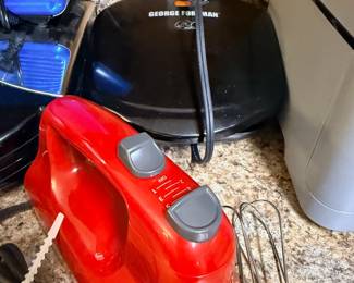 George Foreman grill, red, and small kitchen appliances