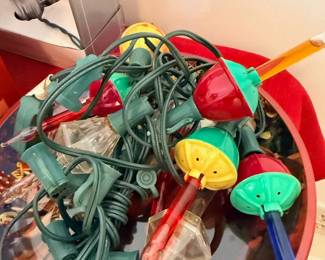 Vintage Christmas string lights, large colored bulbs