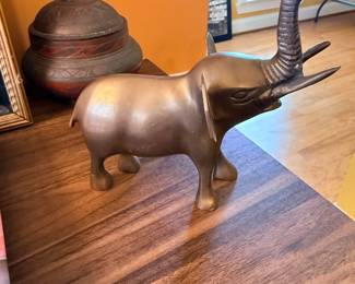 Bronze bull figurine and brass incense burner