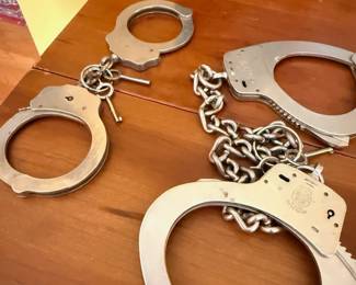 Vintage metal handcuffs with keys