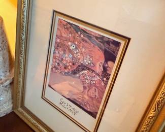 Framed Gustav Klimt art print, gold ornate frame