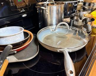 Assorted pots and pans, stainless steel and non-stick cookware