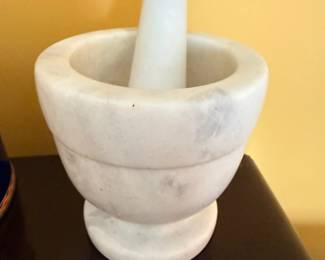 White marble mortar and pestle
