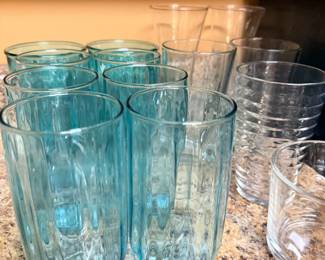 Set of vintage aqua blue drinking glasses