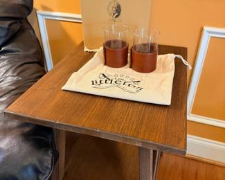Whiskey glasses and decanter on serving tray